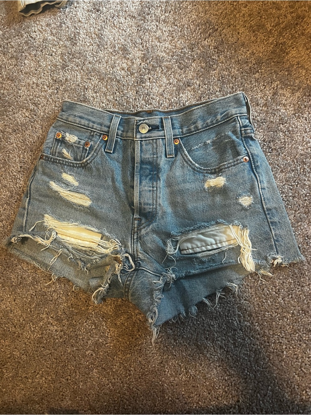 Levi's Distressed Light Blue Denim Shorts